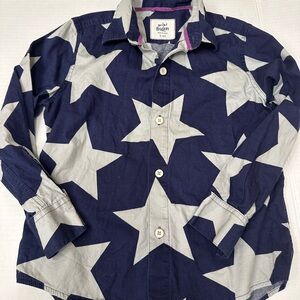 Boden Kids Navy Star Button Down Shirt 5-6 Y